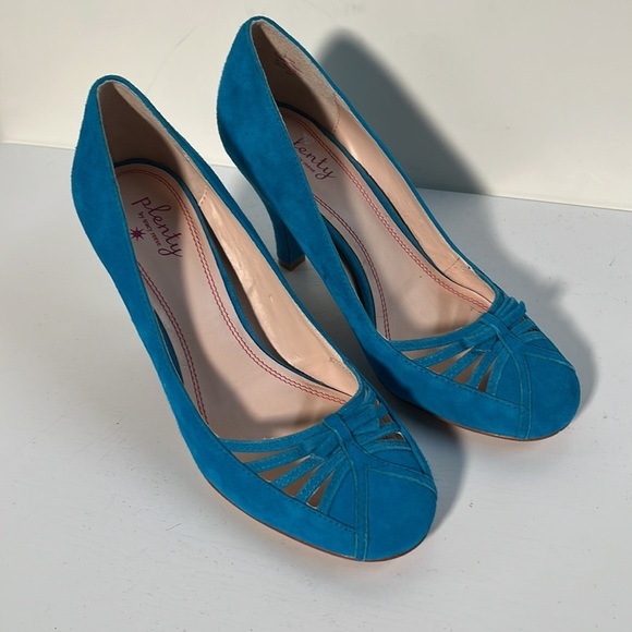 PLENTY BY TRACY REESE Anthro Jocasta Turquoise/Azure Suede Party/Office Pump 8 - Picture 1 of 12